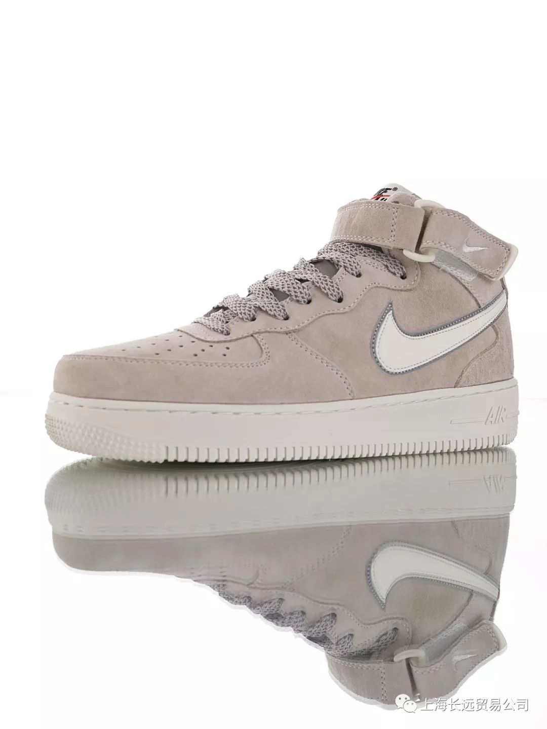 空军一号经典 中帮 全掌air sole气垫 麂皮浅灰白3m