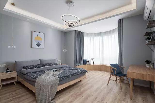 灰蓝色的墙面与原木一起装饰,这样的北欧风设计,效果挺时尚