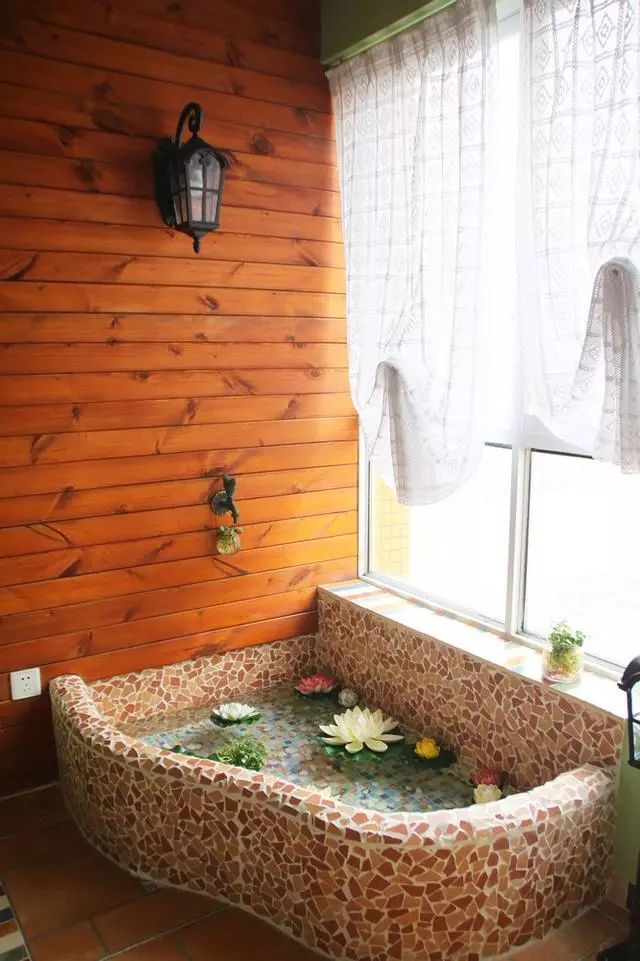 阳台 媳妇砌的水池,说打算养一些小乌龟.