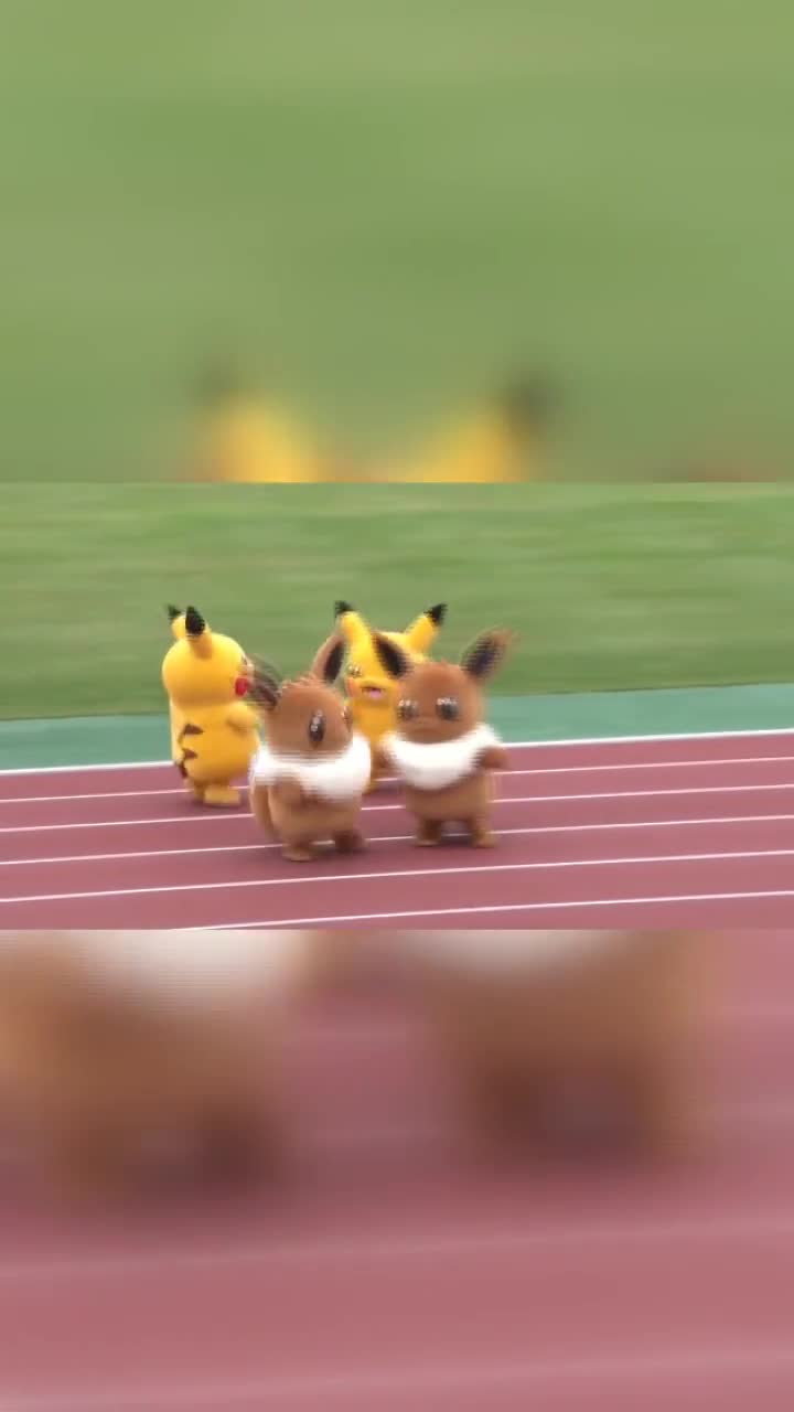 皮卡丘和伊布比赛接力跑简直萌翻了最后那只皮卡丘是不是充钱了皮卡丘