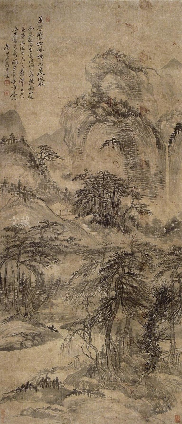 墨笔万壑松风图轴