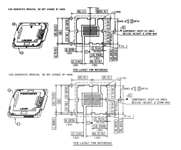 并且和现在的lga1151(又名为socket h4)进行了对比,发现针脚布局确实