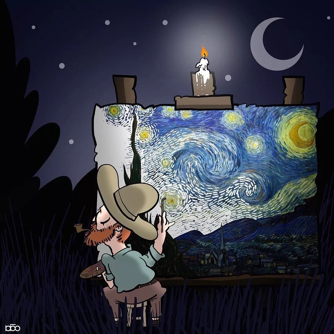 插画丨一样的麦田和星空不一样的梵高