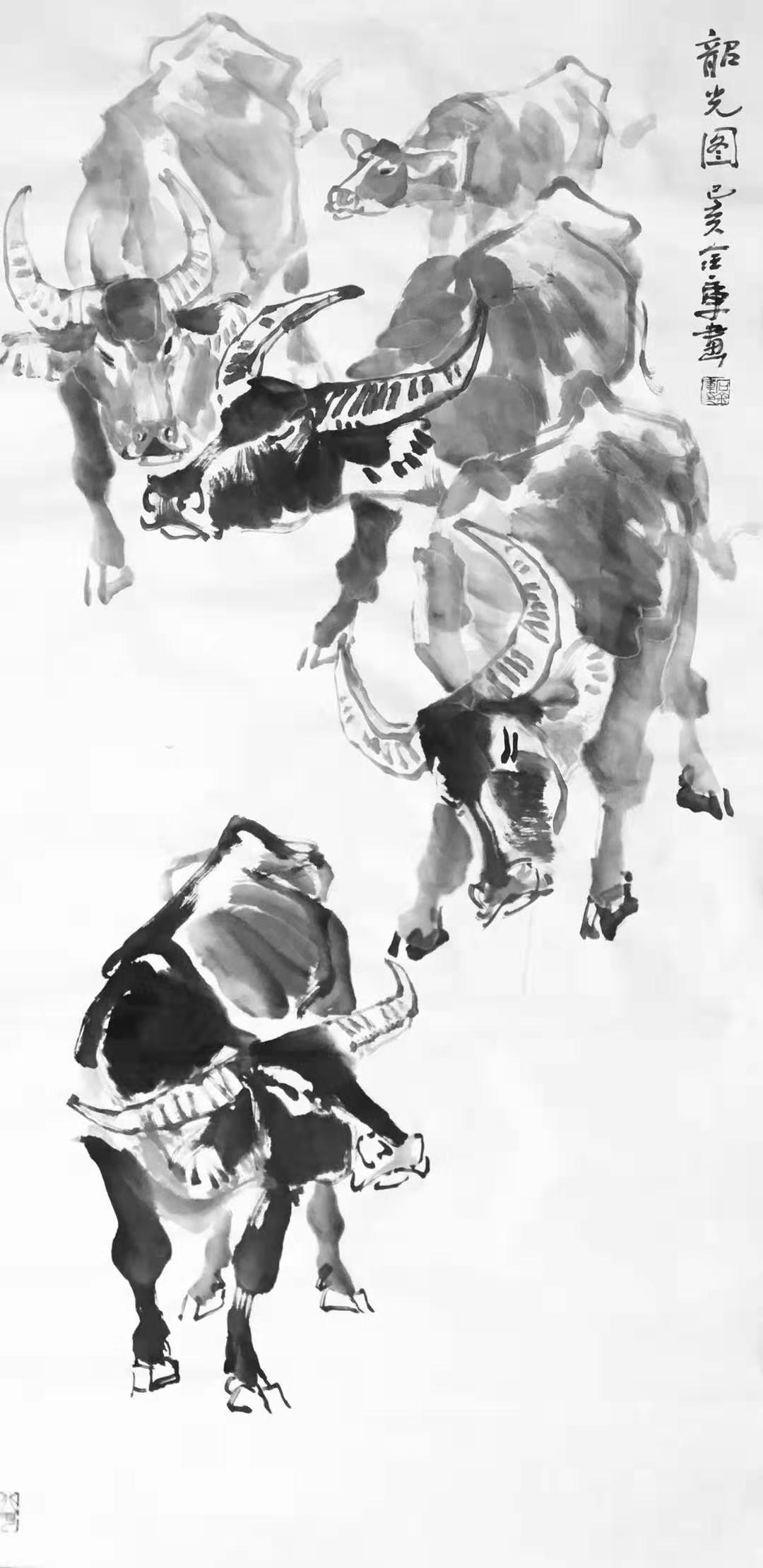 中国美术家北斗牛人石金库画牛