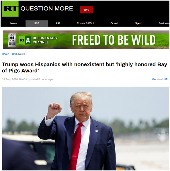 特朗普|为拉票，特朗普说迈阿密的古巴人授予他“猪湾奖”，结果这个奖不存在