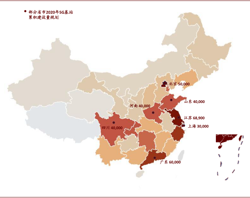 图表:中国5g商用城市密度:围绕北上广等一线城市为建设重点(单位:个)