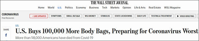 仅隔几周，美国再订购10万个收尸袋
