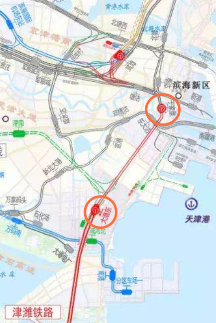 全線共設車站9座,分別為濱海站,濱海南站,黃驊站,海興西站,無棣東站