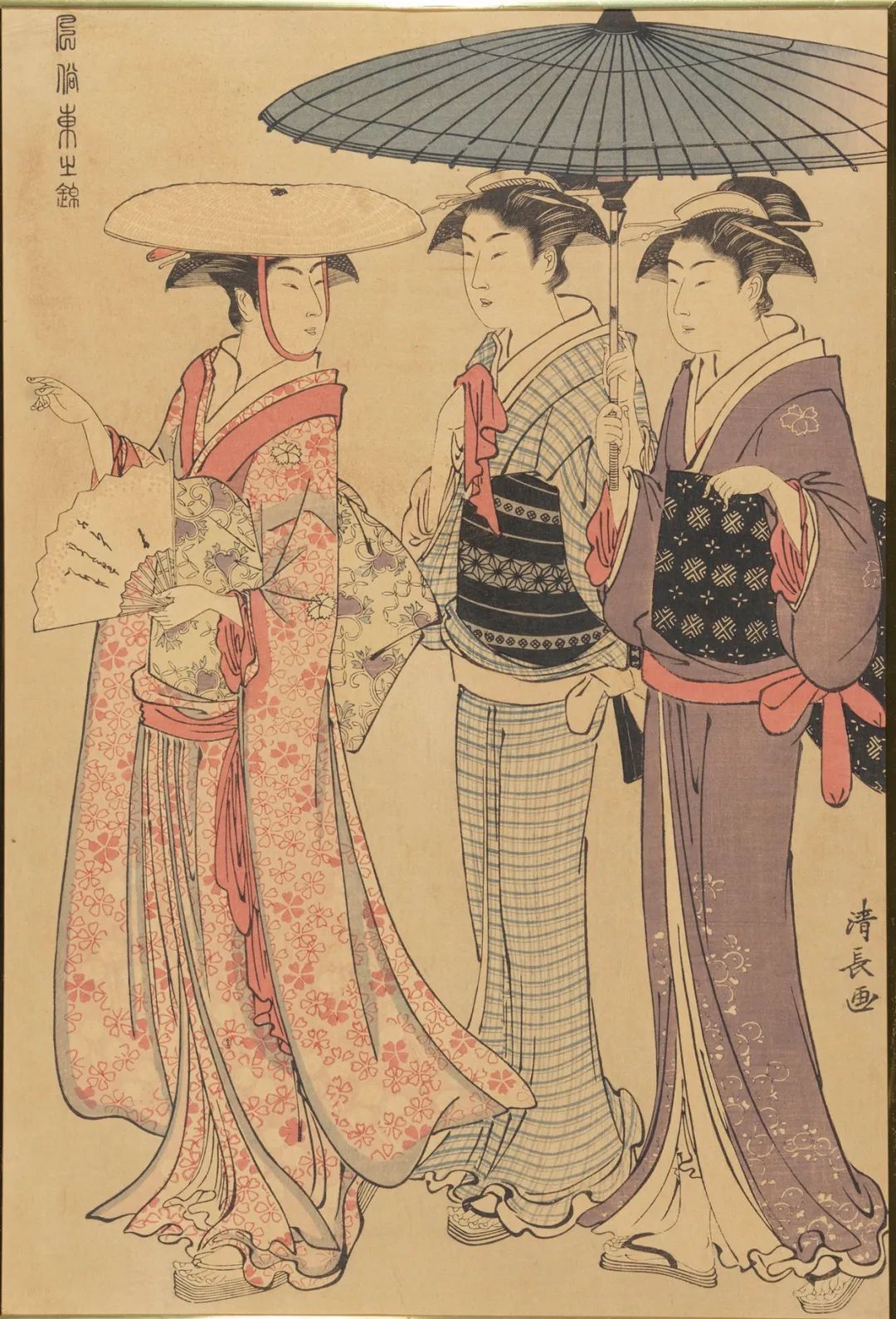 鸟居清长《三女出行》 纸本 39×26cm 18世纪后期 中国美术馆藏
