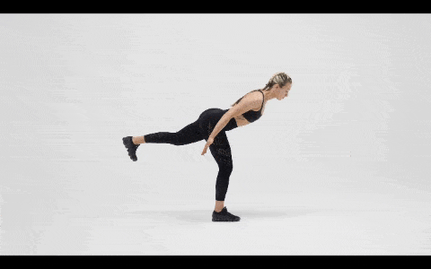 下肢部分 单腿硬拉 1,起始位,单侧脚站立,另一侧可以空手,或拿个矿泉