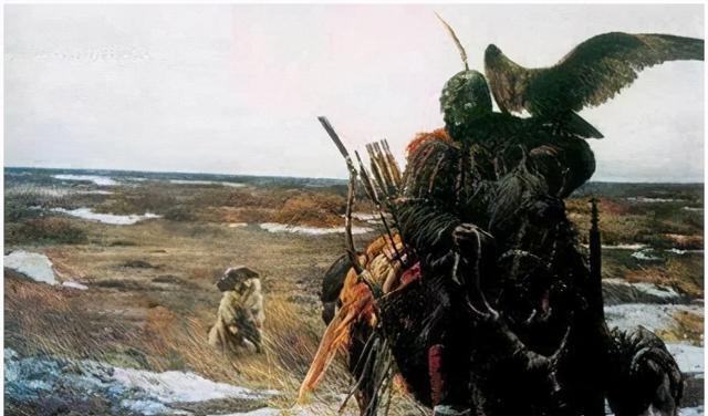 獯鬻,一手拿弓,一手架鹰,后边还跟只猎犬。4000年前的陕北人,比现在酷多子。