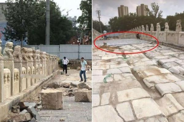 网友拍摄的衡水安济桥修缮状况。