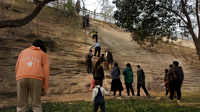 景区闭园游客带小孩爬城墙进入，保安大喊：你们就这样教小孩