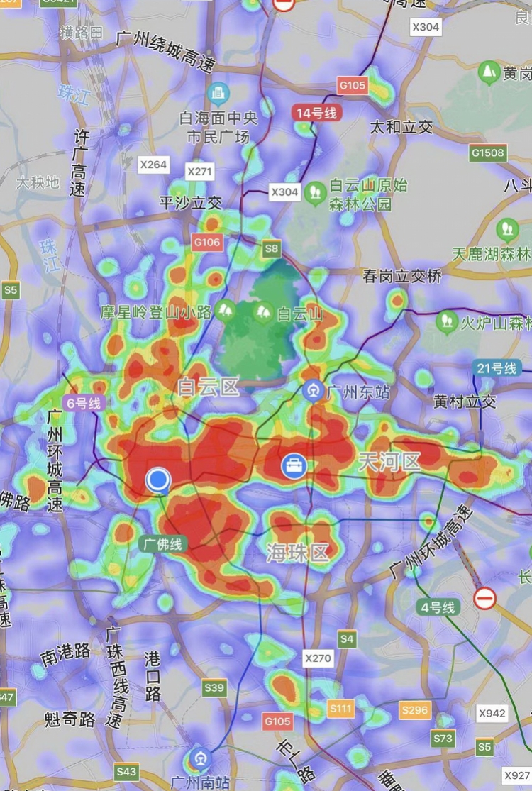 热力图中的广州肉菜市场人气提升