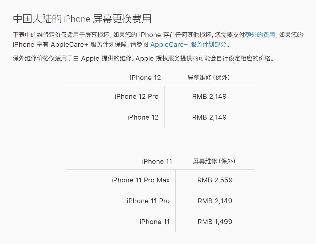 苹果公布iphone1212pro屏幕更换价格2149元
