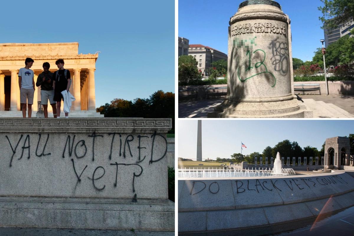 林肯纪念堂以及二战纪念碑等被喷漆破坏 图自社交媒体