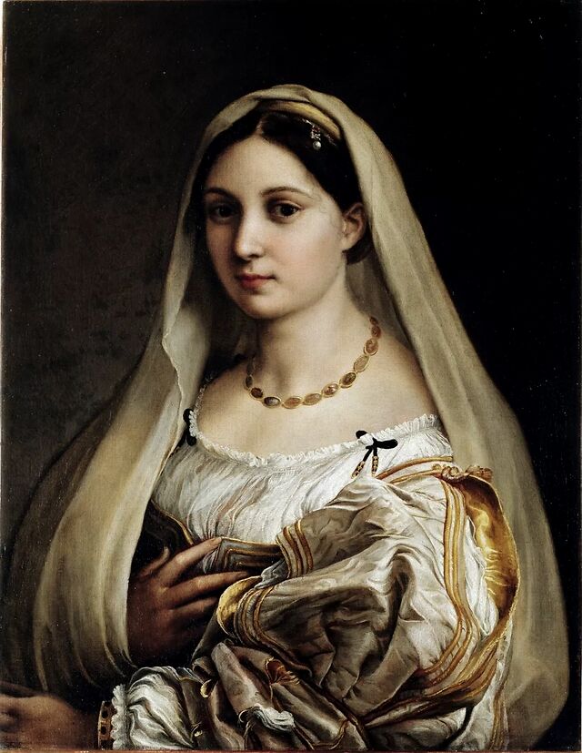 戴面纱的女士《戴面纱的女士》画中女子弗纳利娜半遮在金质薄纱之下