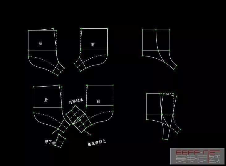 短褲變化-10腿部開衩狀態下的褲子設計-9褲腿彎曲的結構設計拼合-8