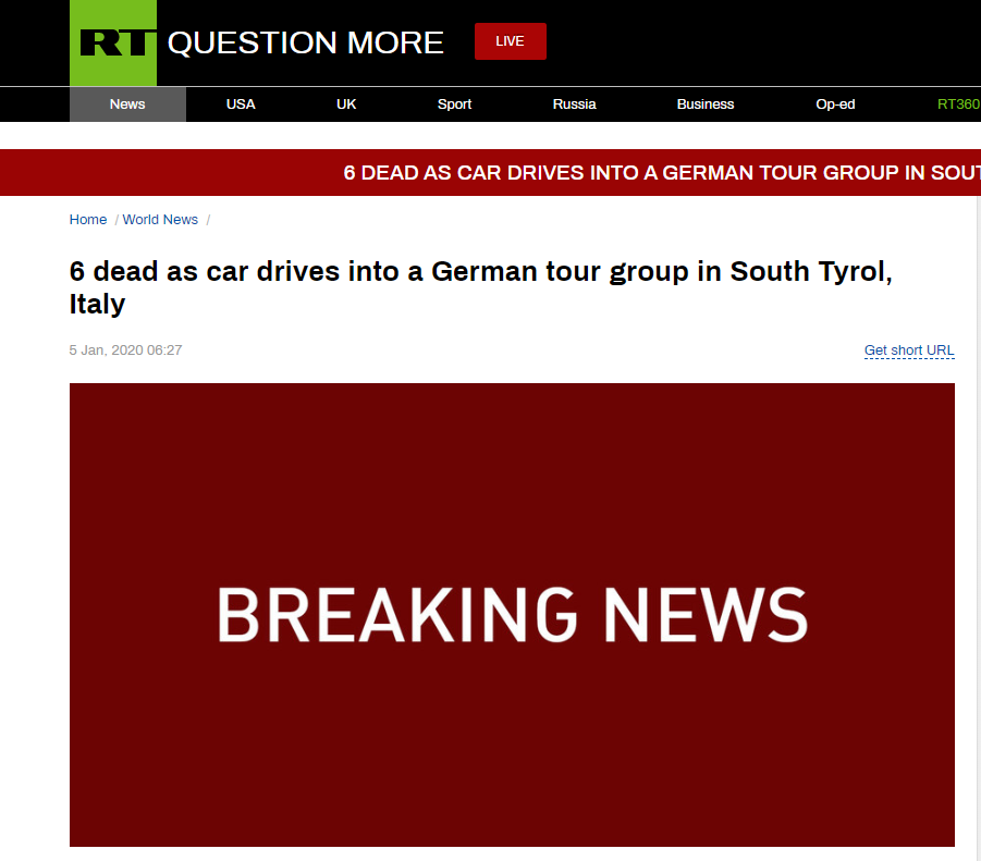 意大利一辆汽车凌晨冲撞德国旅行团 已致6人死亡