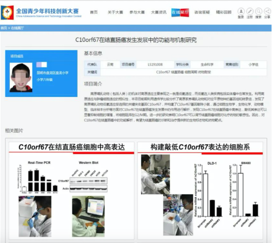 （相关研究项目，图源：全国青少年科技创新大赛官网 ）