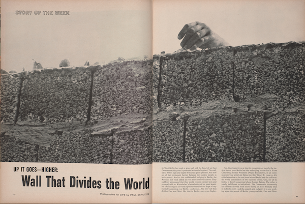 记者小威尔·兰(Will Lang Jr.)与摄影师保罗·舒策尔(Paul Schutzer)一同报道了建造柏林墙，刊登于1961年9月8日《生活》杂志。