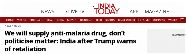 特朗普威胁“报复”后，印度同意放松新冠“解药”出口