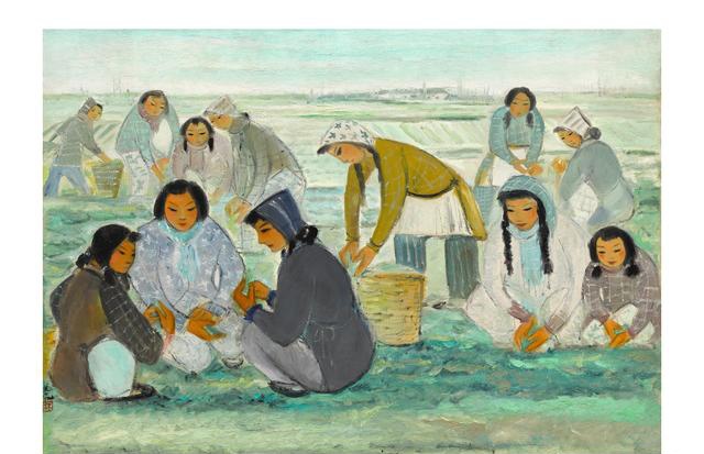 林风眠作品拍卖榜第1名 约50～60年代作 渔村丰收 油彩 画布