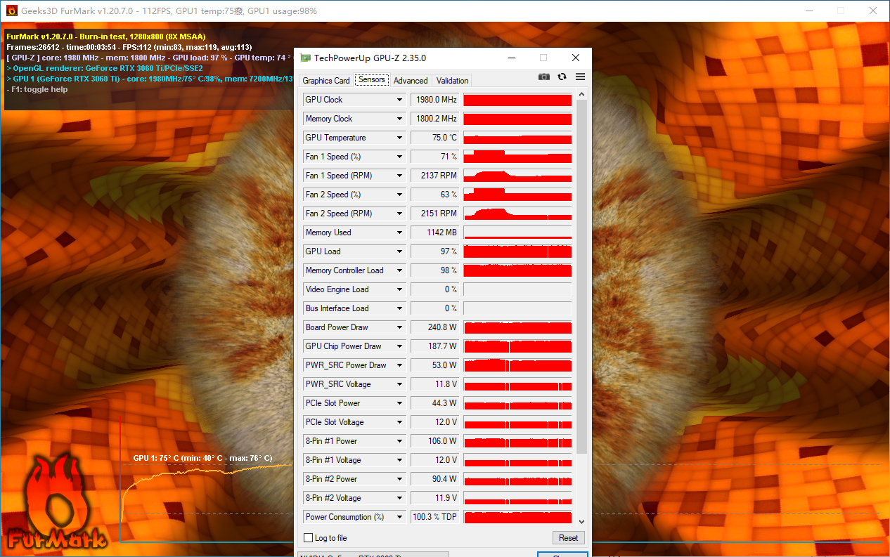 利用furmark甜甜圈測試和gpu-z監測顯卡運行狀態.