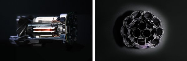 全新戴森Hyperdymium旋速马达(左)及全新涡型气旋设计(右)