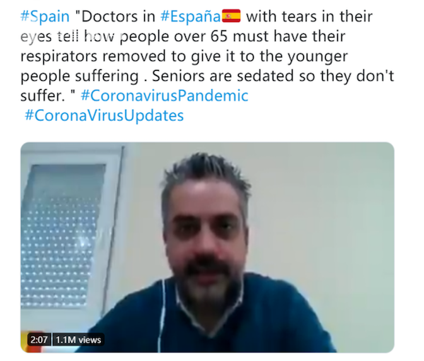 西班牙医生哭诉“放弃治疗老人”？ 真实情况是…