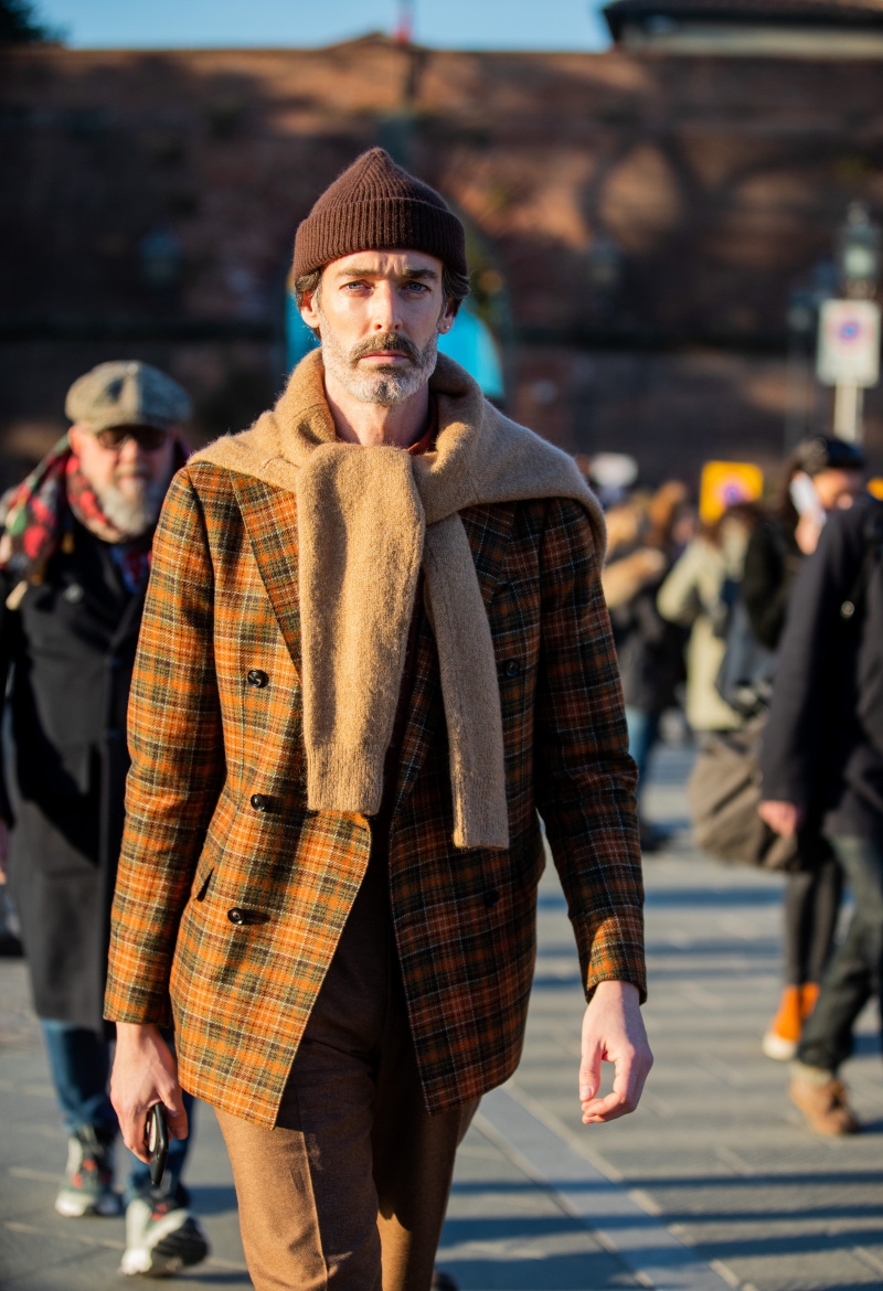 意大利佛罗伦萨,参加2020秋冬巴黎男装周的潮人们展示了各异的时尚穿