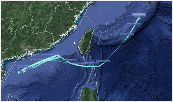 “南海战略态势感知”计划平台公布的10月6日美军RC-135W侦察机飞行路线