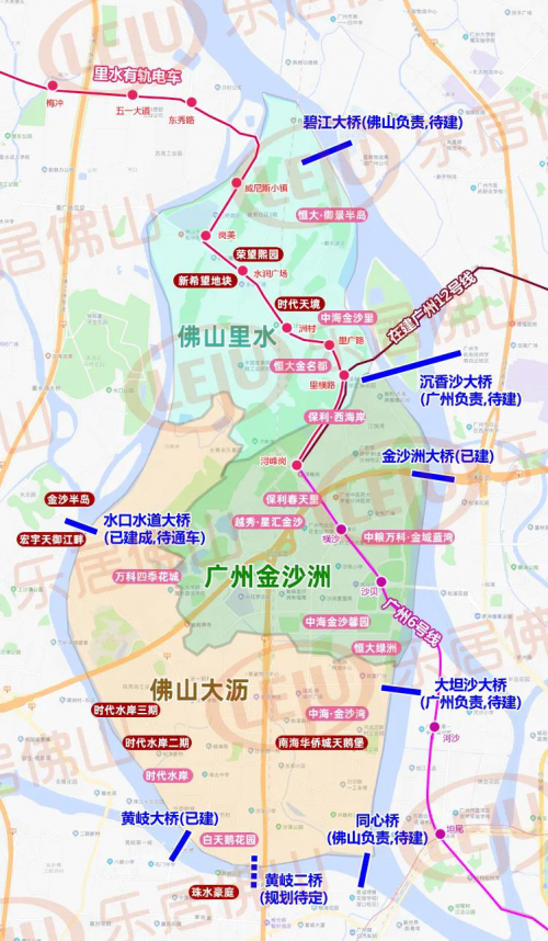 大坦沙大桥东起大坦沙岛,跨珠江水道吗,西接佛山南海区建设大道.