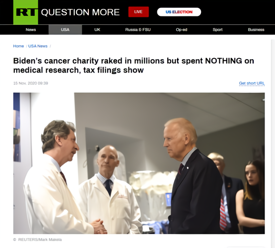 （RT：税务文件显示，拜登的癌症慈善机构筹集了数百万美元，却没有在医学研究上花一分钱）
