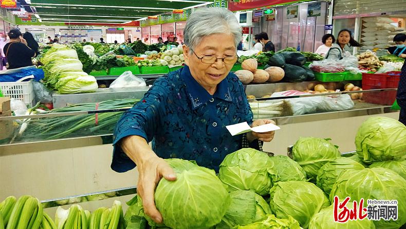 石家庄市民袁阿姨按照购物清单,按需买菜,防止食物浪费.