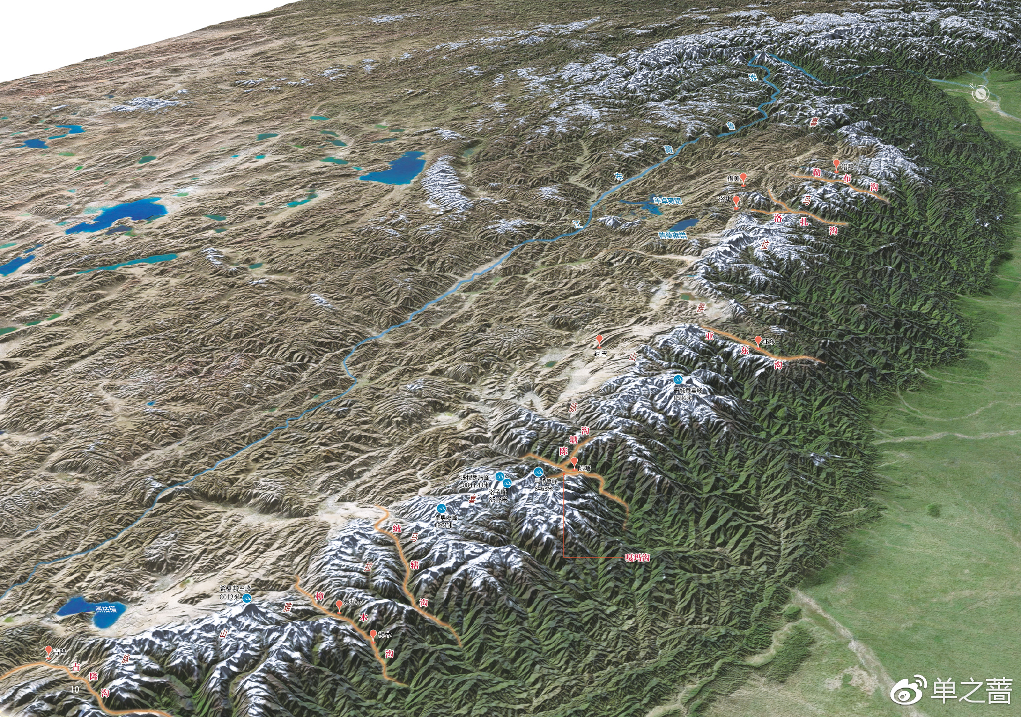 印度半岛及周边地形图▲喜马拉雅山脉横亘东西,是青藏高原与印度河
