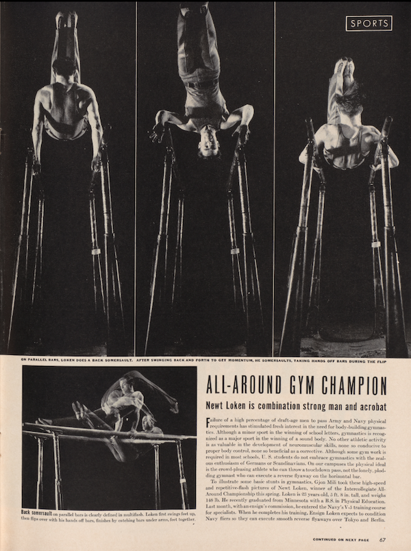 基恩·米利将观众肉眼看不到的体操运动员表演瞬间拍了下来，刊登于1942年5月18日《生活》杂志。