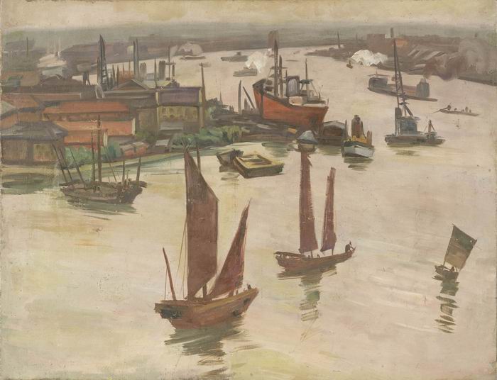 倪贻德，《黄浦江》，油画，45.5×63cm，中国美术学院美术馆藏
