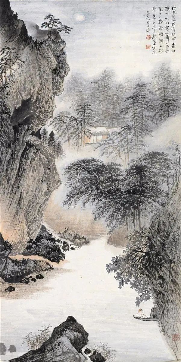 他的山水画构图层层叠叠山峦叠嶂万木向荣溪山行旅远帆徐行