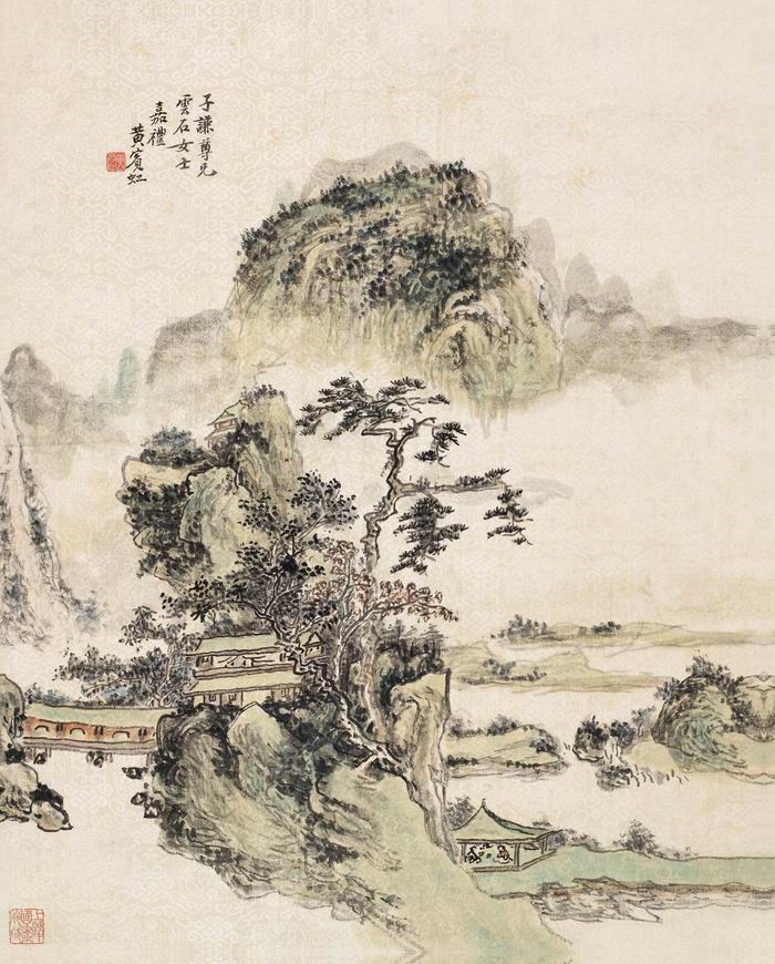 黄宾虹，《山水写生》，绫本设色立轴，62×50cm，上海中国画院藏