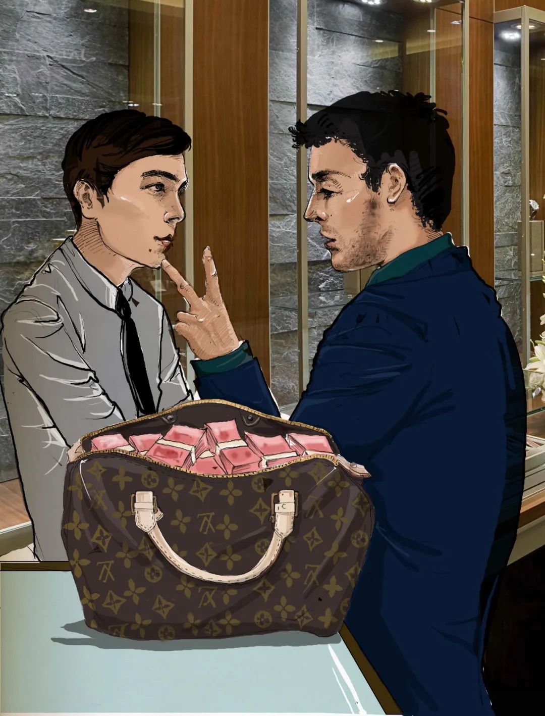 当年的一张讽刺土豪买表的插画《我要买两个表》