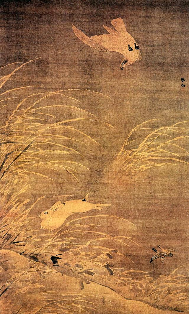 图8 明代,张路,《苍鹰逐兔图》,轴,绢本设色,158X97厘米,南京博物院藏。