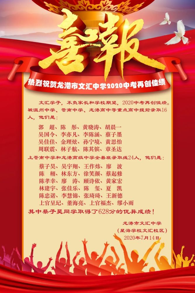从落款上看,该喜报来自龙港市文汇中学家委会.