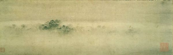 图20 南宋,牧溪,《烟寺晚钟》,轴,纸本水墨,33x104厘米,畠山纪念馆藏。