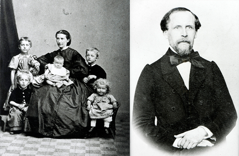 （左）母亲及其5个兄弟姐妹，右侧站立的男孩即爱德华；（右）父亲克里斯蒂安·蒙克