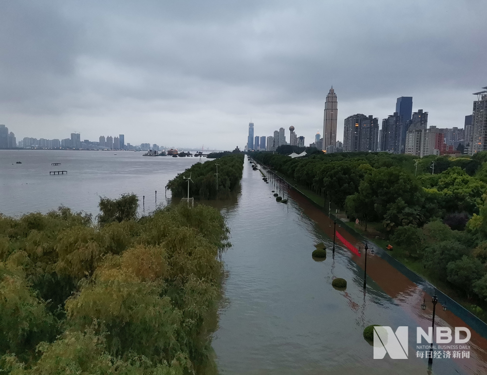 图集长江武汉段汉口站水位已超警戒线沿江码头闸口均在加固堤坝