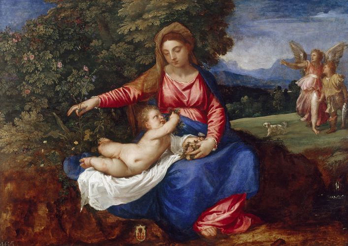 提香和他的工作室，《玛丽亚和孩子在风景中》，约1535-1540