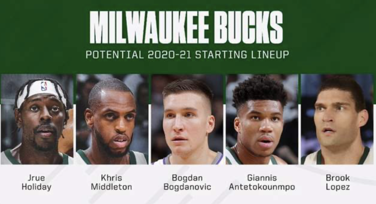 下个赛季雄鹿的首发五虎阵容十分豪华,米德尔顿(年薪3305万美元),字母