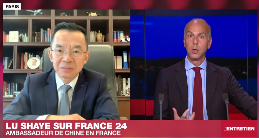 卢沙野大使接受France 24采访 视频截图