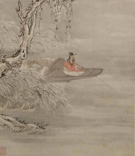 1000年前的寒江独钓图把渔翁放大后鱼竿上竟有一个滑轮